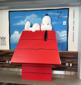 Snoopy lying on his dog house at Sonoma County Airport